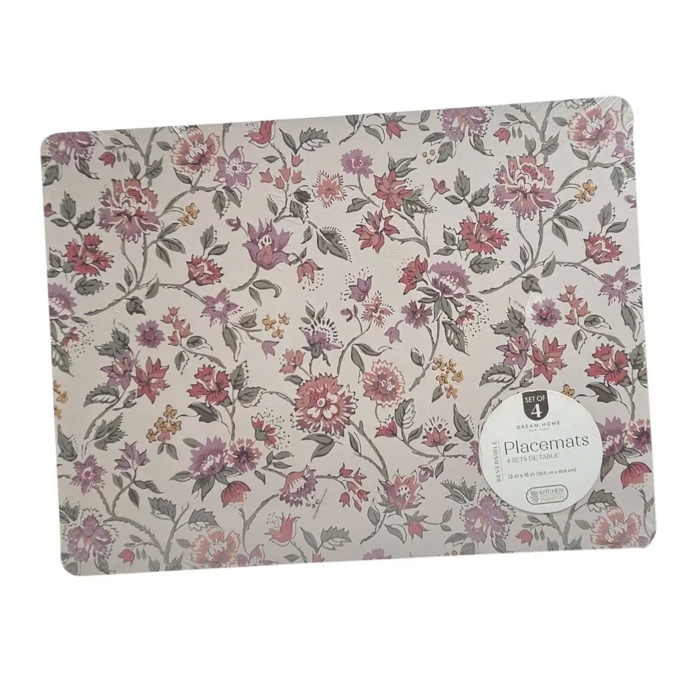 Dream Home‎ Set of 4 Jacobean Multi Placemats Reversible Hard Table Mats 12x16